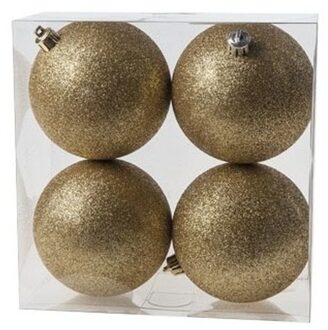 Cosy&Trendy 4x Kunststof kerstballen glitter goud 10 cm kerstboom versiering/decoratie - Kerstbal Goudkleurig