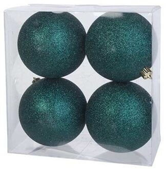 Cosy&Trendy 4x Kunststof kerstballen glitter petrol blauw 10 cm kerstboom versiering/decoratie - Kerstbal