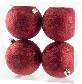 Cosy&Trendy 4x Kunststof kerstballen glitter rood 10 cm kerstboom versiering/decoratie - Kerstbal