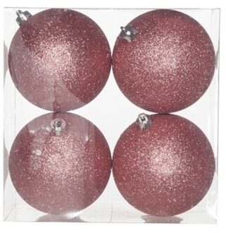 Cosy&Trendy 4x Kunststof kerstballen glitter roze 10 cm kerstboom versiering - Kerstbal