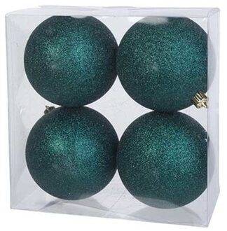 Cosy&Trendy 4x Petrol blauwe glitter kerstballen 10 cm kunststof