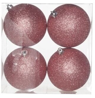 Cosy&Trendy 4x Roze glitter kerstballen 10 cm kunststof
