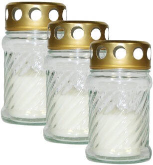 Cosy&Trendy 4x stuks grafkaarsen/gedenklichten met deksel wit 7 x 12 cm 10 uren brandtijd