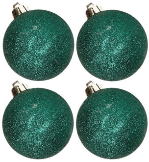 Cosy&Trendy 4x stuks kunststof glitter kerstballen donkergroen 10 cm - Kerstbal