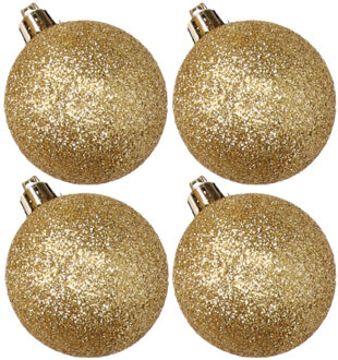 Cosy&Trendy 4x stuks kunststof glitter kerstballen goud 10 cm - Kerstbal Goudkleurig