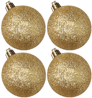 Cosy&Trendy 4x stuks kunststof glitter kerstballen goud 10 cm