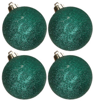 Cosy&Trendy 4x stuks kunststof glitter kerstballen petrol groen 10 cm - Kerstbal Blauw