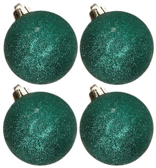 Cosy&Trendy 4x stuks kunststof glitter kerstballen petrol groen 10 cm