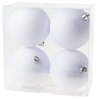 Cosy&Trendy 4x Witte glitter kerstballen 10 cm kunststof