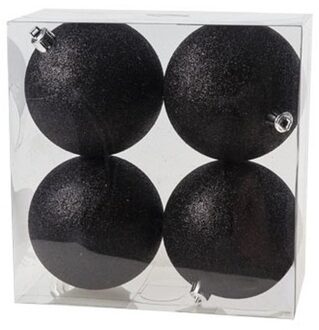 Cosy&Trendy 4x Zwarte glitter kerstballen 10 cm kunststof