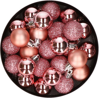 Cosy&Trendy 60x stuks kleine kerstballen 3 cm roze kunststof mat/glans/glitter