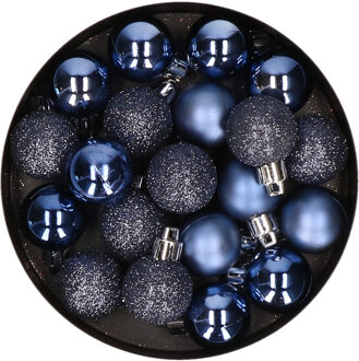 Cosy&Trendy 60x stuks kleine kunststof kerstballen donkerblauw 3 cm - Kerstbal