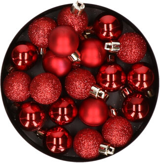 Cosy&Trendy 60x stuks kleine kunststof kerstballen rood 3 cm mat/glans/glitter - Kerstbal