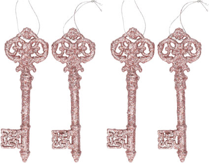 Cosy&Trendy 6x cosy & trendy kersthangers - sleutels - roze - 15 cm - kerstbal