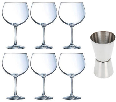 Cosy&Trendy 6x Gin Tonic / cocktail glazen 700 ml met RVS maatbeker / barmaatje