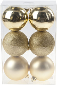 Cosy&Trendy 6x Gouden kerstballen 8 cm kunststof mat/glans/glitter - Kerstbal Goudkleurig