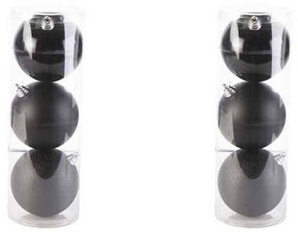 Cosy&Trendy 6x Grote kunststof kerstballen zwart 15 cm mat/glans/glitter