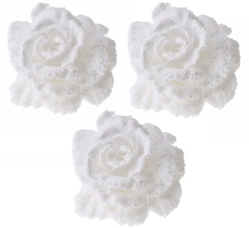 Cosy&Trendy 6x Kerstboomversiering bloemen op clip witte kerstbloemen 10 cm