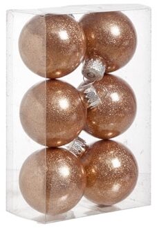 Cosy&Trendy 6x Koperen glitter twinkle kerstballen 6 cm kunststof - Kerstbal Koperkleurig