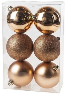 Cosy&Trendy 6x Kunststof kerstballen glanzend/mat koperkleurig 8 cm kerstboom versiering/decoratie - Kerstbal