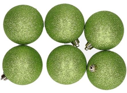 Cosy&Trendy 6x Kunststof kerstballen glitter appelgroen 8 cm kerstboom versiering/decoratie - Kerstbal