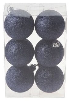 Cosy&Trendy 6x Kunststof kerstballen glitter donkerblauw 6 cm versiering - Kerstbal