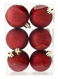 Cosy&Trendy 6x Kunststof kerstballen glitter donkerrood 6 cm kerstboom versiering/decoratie - Kerstbal