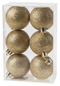 Cosy&Trendy 6x Kunststof kerstballen glitter goud 6 cm kerstboom versiering/decoratie - Kerstbal Goudkleurig