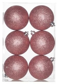 Cosy&Trendy 6x Kunststof kerstballen glitter roze 8 cm kerstboom versiering - Kerstbal