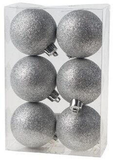 Cosy&Trendy 6x Kunststof kerstballen glitter zilver 6 cm kerstboom versiering/decoratie - Kerstbal Zilverkleurig