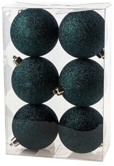 Cosy&Trendy 6x Petrol blauwe glitter kerstballen 8 cm kunststof