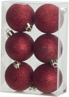 Cosy&Trendy 6x Rode glitter kerstballen 6 cm kunststof - kerstversiering