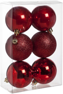 Cosy&Trendy 6x Rode kerstballen 8 cm kunststof mat/glans/glitter