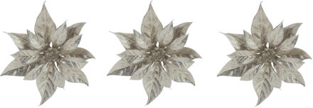 Cosy&Trendy 6x stuks decoratie bloemen kerstster champagne glitter op clip 18 cm