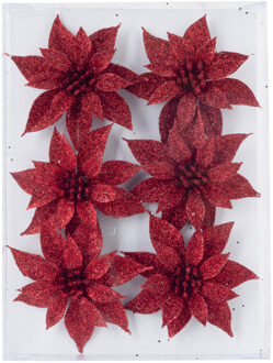 Cosy&Trendy 6x stuks decoratie bloemen rozen rood glitter op ijzerdraad 8 cm