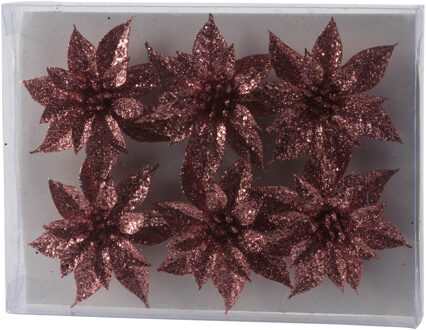 Cosy&Trendy 6x stuks decoratie bloemen rozen roze glitter op ijzerdraad 8 cm