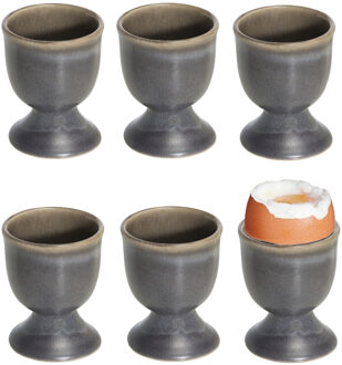 Cosy&Trendy 6x stuks eierdopjes van aardewerk grijs bruin 5 cm