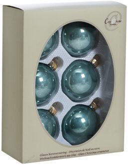 Cosy&Trendy 6x stuks glazen kerstballen eucalyptus groen 7 cm glans - Kerstbal