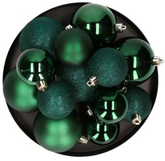 Cosy&Trendy 6x stuks kerstballen 8 cm donkergroen kunststof mat/glans/glitter - Kerstbal