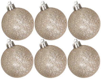 Cosy&Trendy 6x stuks kunststof glitter kerstballen champagne 6 cm - Kerstbal Champagnekleurig