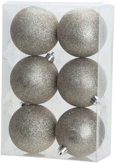 Cosy&Trendy 6x stuks kunststof glitter kerstballen champagne 8 cm - Kerstbal Champagnekleurig