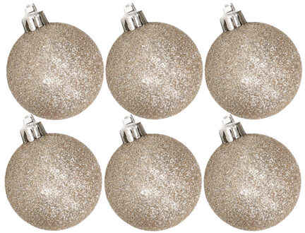 Cosy&Trendy 6x stuks kunststof glitter kerstballen champagne 8 cm