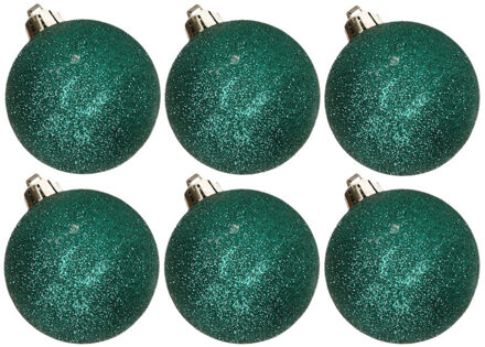 Cosy&Trendy 6x stuks kunststof glitter kerstballen donkergroen 6 cm - Kerstbal