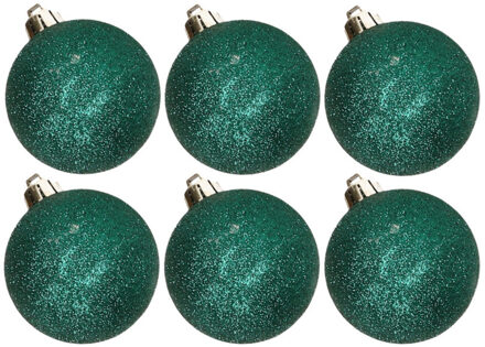 Cosy&Trendy 6x stuks kunststof glitter kerstballen donkergroen 6 cm