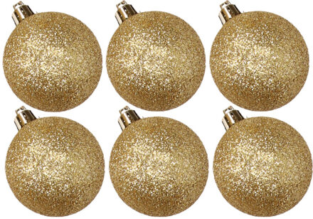 Cosy&Trendy 6x stuks kunststof glitter kerstballen goud 8 cm - Kerstbal Goudkleurig