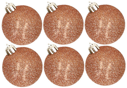 Cosy&Trendy 6x stuks kunststof glitter kerstballen koper 6 cm - Kerstbal Koperkleurig