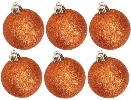 Cosy&Trendy 6x stuks kunststof glitter kerstballen oranje 6 cm - Kerstbal