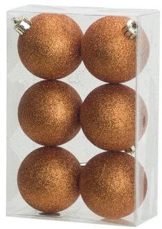 Cosy&Trendy 6x stuks kunststof glitter kerstballen oranje 6 cm - Kerstbal