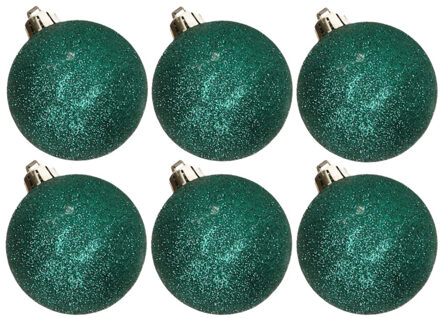 Cosy&Trendy 6x stuks kunststof glitter kerstballen petrol groen 6 cm - Kerstbal Blauw