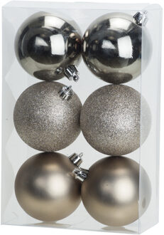 Cosy&Trendy 6x stuks kunststof kerstballen champagne 8 cm mat/glans/glitter